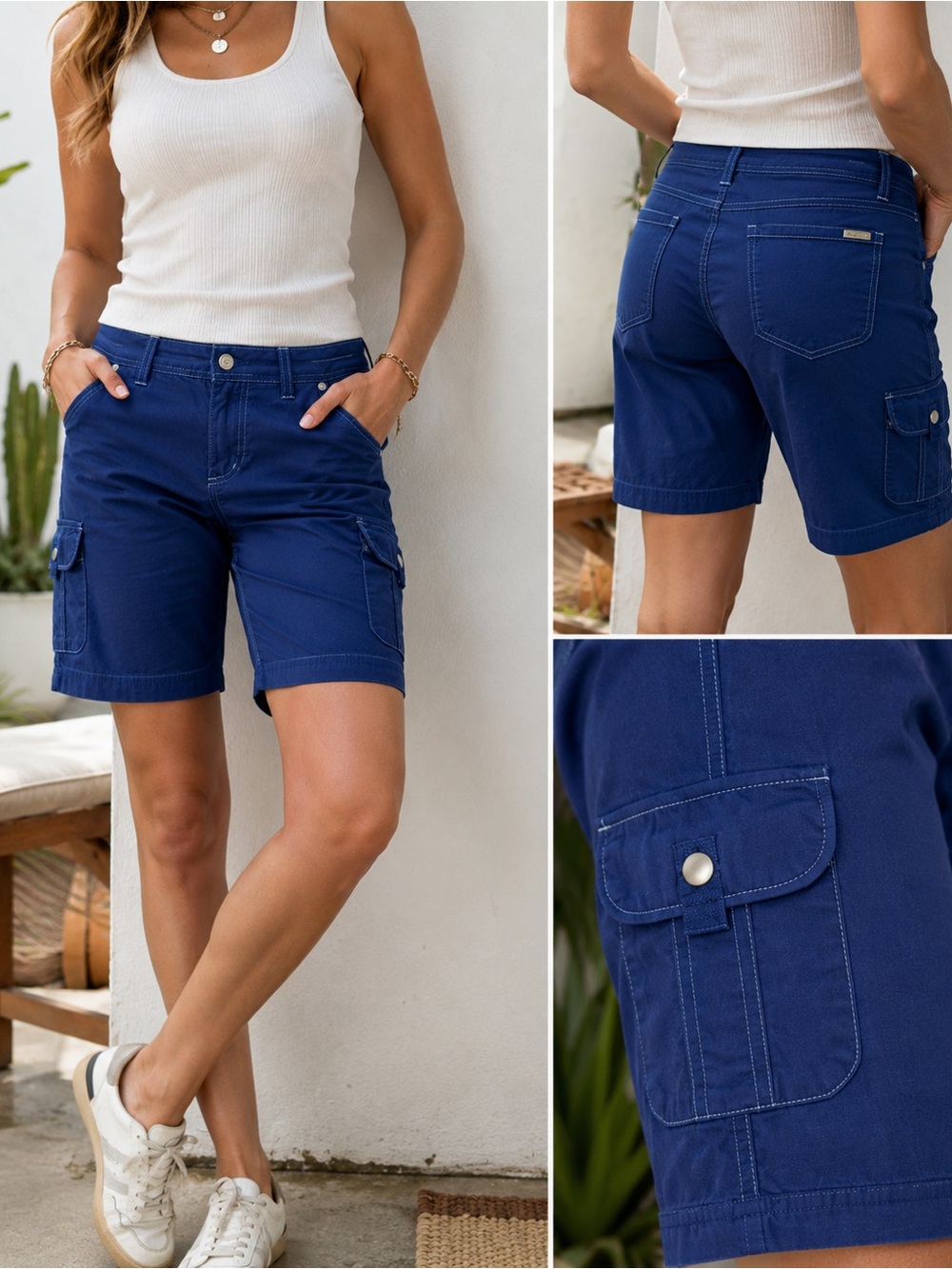 KÜHL Womens 10 Vintage Patina Dye Cargo Hiking Bermuda Shorts Blue 12 Inseam